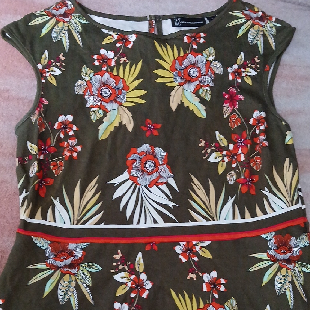 New York & Company Floral Dress - Olive, Red, Yellow